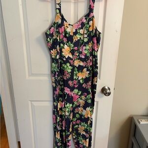 Old Navy Navy Floral Jumpsuit with Pink, Yellow & Green Flowers